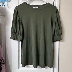 Time and Tru Olive Puff-Sleeve Short Sleeve Top